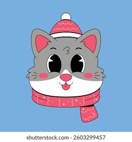Cute cat with christmas hat and scarf