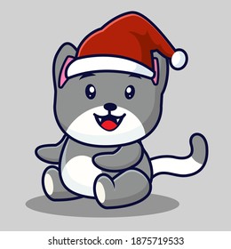 Cute cat Christmas Santa Claus doodle illustration vector.
