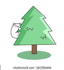 Cute cat with Christmas tree