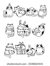 Niedliche Katze Weihnachten Vektor handgezeichnet