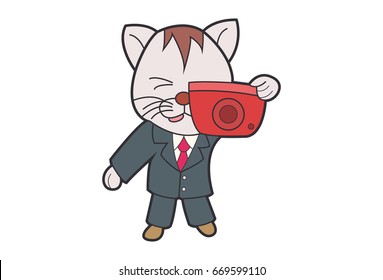 Cute Cat clicking a photograph. Vector Illustration. Isolated on white background.