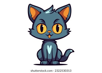 Cute cat clipart, vector illustration. Cartoon kitten icon and logo. Fun kitty sticker, design element, trend print label.