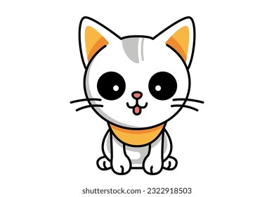 Cute cat clipart, vector illustration. Cartoon kitten icon and logo. Fun kitty sticker, design element, trend print label.