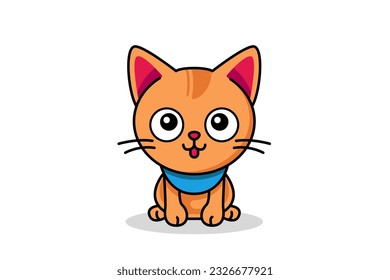 Cute cat clipart, vector illustration. Cartoon kitten icon and logo. Fun kitty sticker, design element, trend print label.