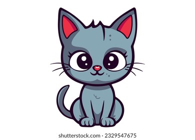 Cute cat clipart, vector illustration. Cartoon kitten icon and logo. Fun kitty sticker, design element, trend print label.