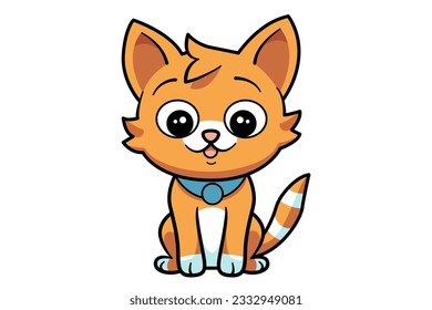 Cute cat clipart, vector illustration. Cartoon kitten icon and logo. Fun kitty sticker, design element, trend print label.