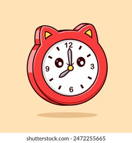 Cute Cat Clock Cartoon Vector Icon Illustration. Animal Technology Icon Concept Isolated Premium Vector. Flat Cartoon Style