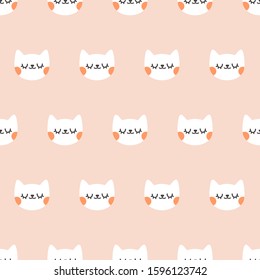 Cute cat with closed eyes. Seamless vector pattern