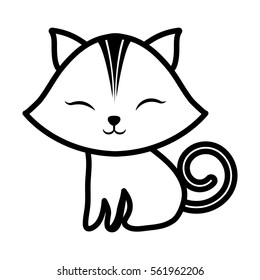 cute cat closed eyes spiral tail outline vector illustration eps 10