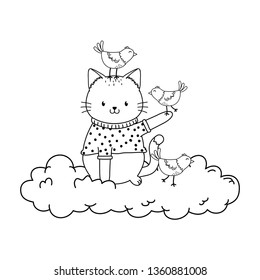 cute cat in cloud with rainbow woodland character
