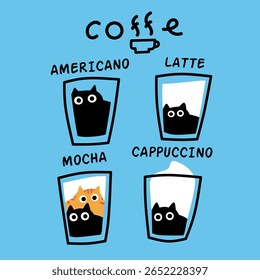 Cute cat coffee cup style cartoon illustration art. Cat and coffee illustration 