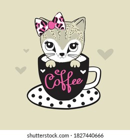 cute cat in coffee cup vector illustration