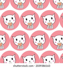 cute cat with coffee  lovely pattern background design vector eps.0
