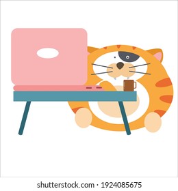 Cute cat coffee time character vector template design illustration