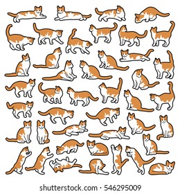 Cute Cat Collection In Cartoon Style- Vector Outline Illustration