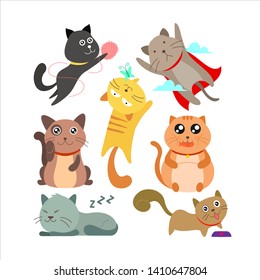 cute cat collection in flat illustration