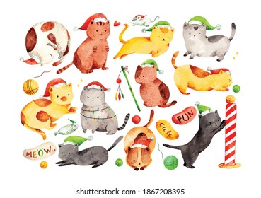 Cute Cat Collection In Water Color Style Vector Illustration