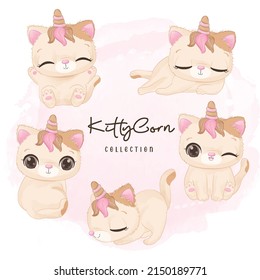 Cute Cat Collection in watercolor illustration