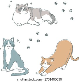 
Cute cat color illustration set