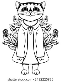 Cute cat coloring book or active page. Pet cat coloring book. Hand draw animal vector