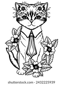 Cute cat coloring book or active page. Pet cat coloring book. Hand draw animal vector