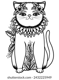 Cute cat coloring book or active page. Pet cat coloring book. Hand draw animal vector