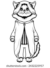 Cute cat coloring book or active page. Pet cat coloring book. Hand draw animal vector