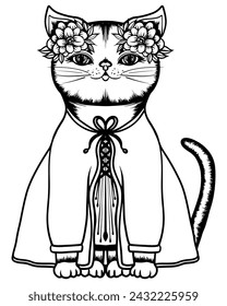 Cute cat coloring book or active page. Pet cat coloring book. Hand draw animal vector
