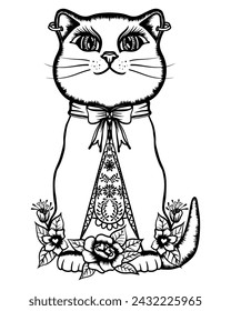 Cute cat coloring book or active page. Pet cat coloring book. Hand draw animal vector