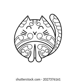 Cute cat coloring book page . Anti-stress for children . Funny pet, Hand drawn vectot illustration.