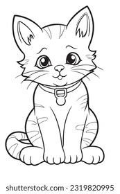 cute cat coloring book page outline