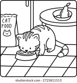 Página de coloração de gato bonito. Página de coloração arrojada e fácil. Ilustração de vetor de gato bonito