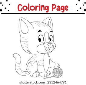 cute cat Coloring page for children. kitten coloring  Page Outline Of cartoon. pet line art