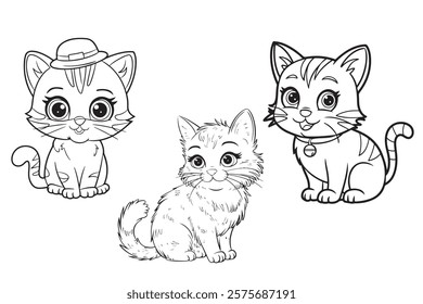 cute cat coloring page and smiling cat outline vector for kids  