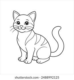 Cute Cat Coloring Pages, Cat Character Vector Illustration