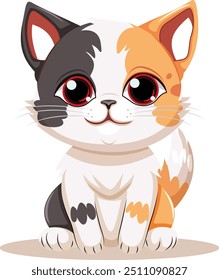 Cute cat concept. Adorable domestic animal sitting. Fluffy tabby brown pet. Lovely kitten stands. Graphic element for website. Cartoon flat vector illustration