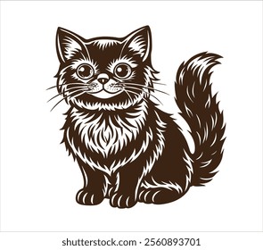 Cute cat concept. Adorable domestic animal sitting. Fluffy tabby brown pet. Lovely kitten stands. Graphic element for website. Cartoon flat vector illustration