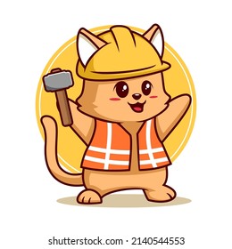 Cute cat with construction worker