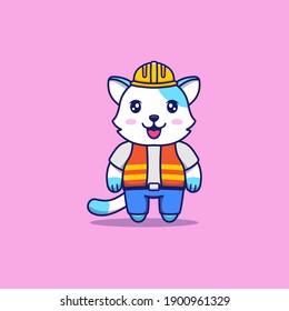 Cute cat with construction worker uniform