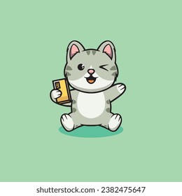 Cute cat is content creator cartoon illustration