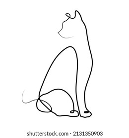 Diseño minimalista de ilustración de vector de líneas continuas de gato.