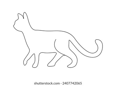 Cute cat continuous one line drawing. Isolated on white background vector illustration. Premium vector.
