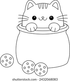 Cute cat in the cookie jar coloring page 