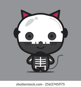 a cute cat cosplay as skeleton man in a Halloween festival good for design element