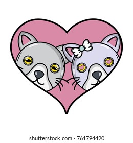 cute cat couple animal together inside the heart vector illustration