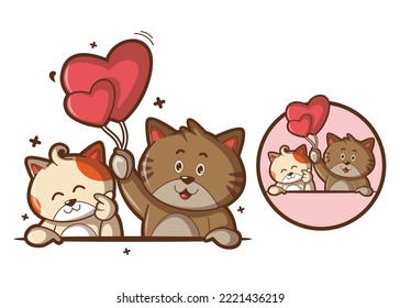 Cute cat couple cartoon characters