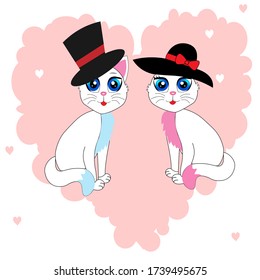 Cute cat couple  cartoon illustration, character vector