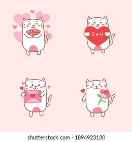 cute cat couple falling in love cartoon hand drawn for Valentine day.