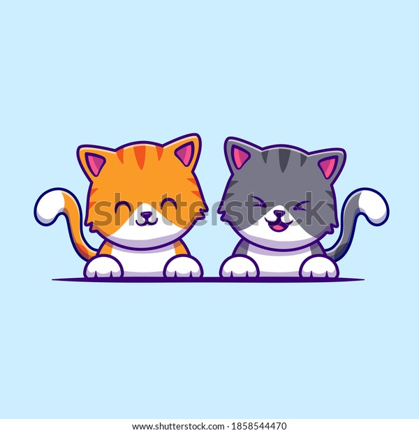 Cute Cat Couple Friend Cartoon Vector Stock Vector (Royalty Free