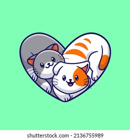 Amigo De La Pareja De Gatos Con Amor Forma De Dibujo Ilustración Del Icono Del Vector. Concepto de icono de la naturaleza animal Vector Premium aislado. Estilo de dibujo plano